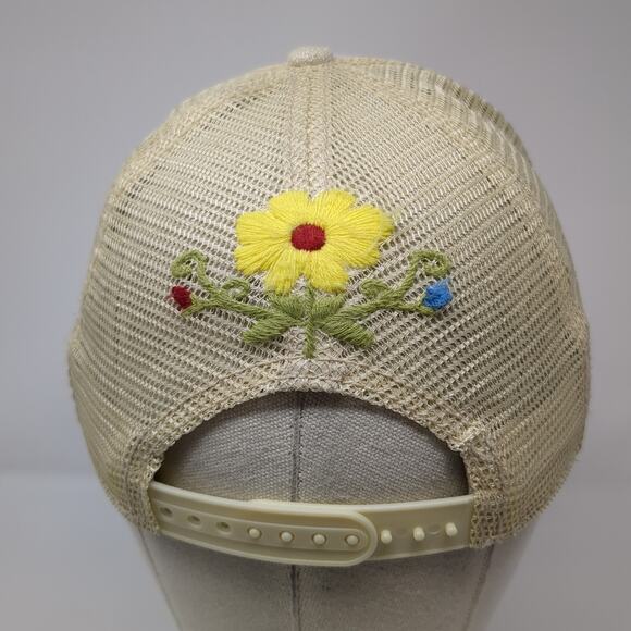 Prana Snapback Trucker Hat Beige OS Adjustable Embroidered Floral Mesh Back - Picture 6 of 8